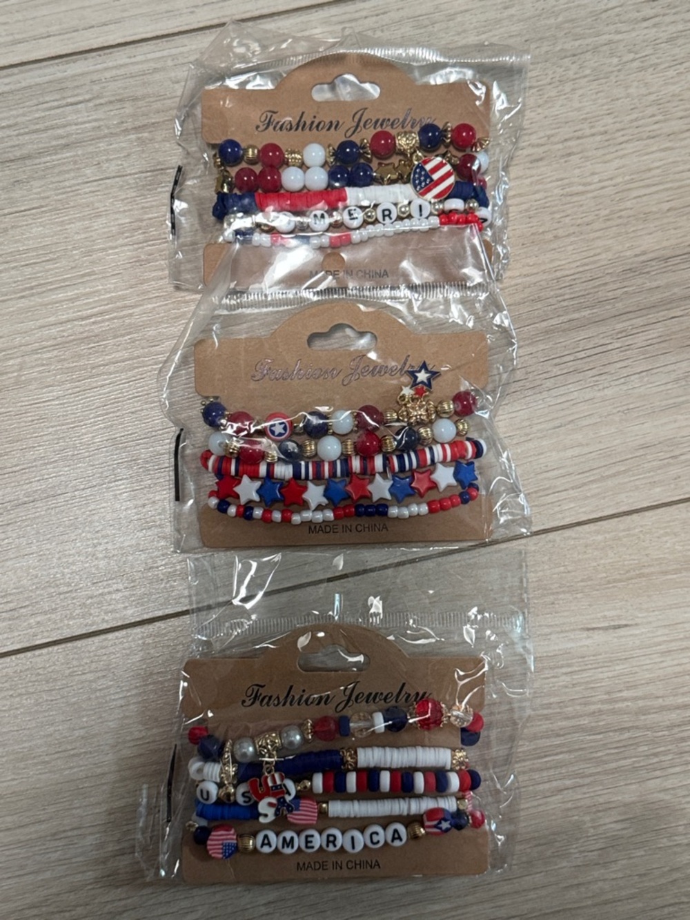 Fashion Jewelry Beaded Bracelet Trio - Red, White, Blue